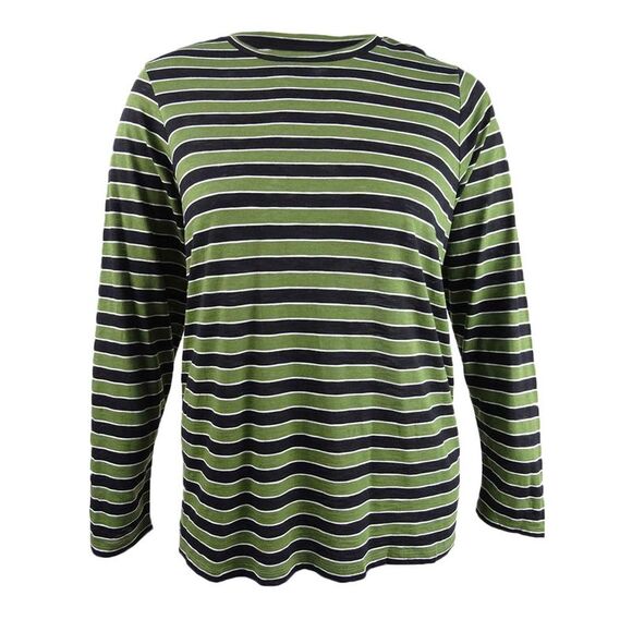 Michael Michael Kors Women's Plus Striped Crewneck T-Shirt - Black/Evergreen - Picture 1 of 3